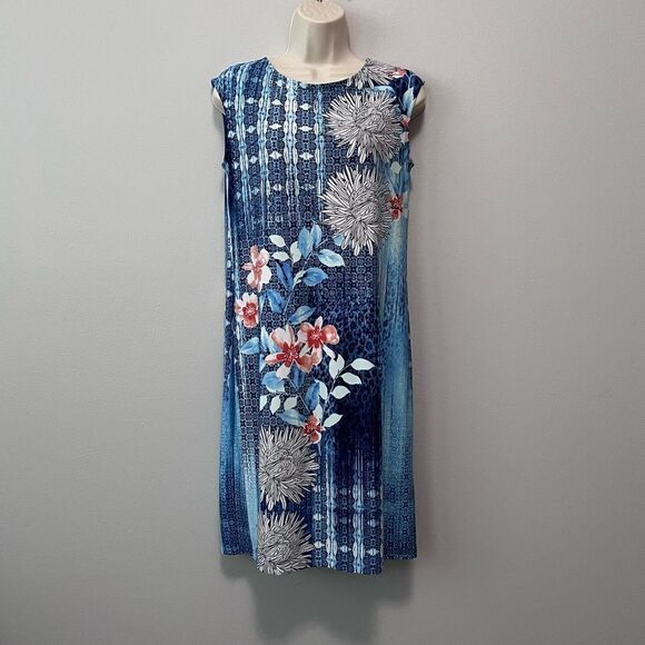 Chico's Blue Floral Print Sleeveless Dress Size 0/Small - Picture 1 of 6